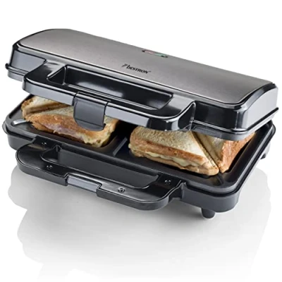 Abbildung von Bestron XL Sandwichmaker, Antihaftbeschichteter Sandwich Toaster für 2 Sandwiches, inkl. automatischer Temperaturregelung &amp; Bereitschaftsanzeige, 900 Watt, Farbe: Titangrau
