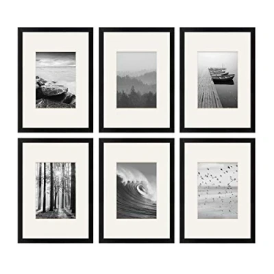 Abbildung von PHOTOLINI Bilderrahmen A4 21x30 cm Schwarz MDF Holz, 6er Set Posterrahmen mit Passepartout, bruchsicheres Acrylglas, zum Aufhängen, extra Zubehör für Fotos, Bilder &amp; Poster