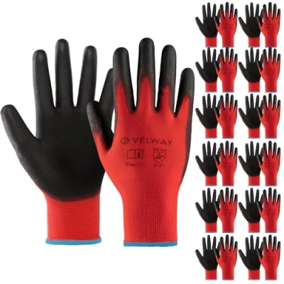 Abbildung von Velway 12 Paar Arbeitshandschuhe Mechaniker Handschuhe Größe 10 Leichte Damen Gartenhandschuhe Rutschfeste mit PU Beschichtete Herren Montagehandschuhe Atmungsaktive EN388 Rot