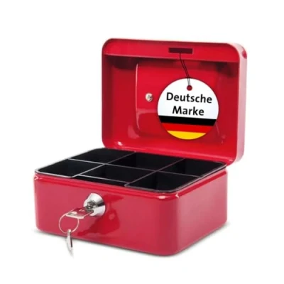 Abbildung von MAUL Geldkassette aus Stahl 15,2x11,5x8 cm abschließbar klein mit Münzgeld Einsatz Kasse 2 Schlüsseln Ideal als Spardose, Sparbox, Trinkgeldkasse Rot