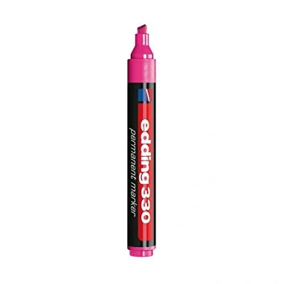 Abbildung von edding 330 Permanentmarker pink 1 Stift Keil Spitze 5 mm wasserfest, schnell trocknend wischfest für Karton, Kunststoff, Glas, Holz, Metall, Glas