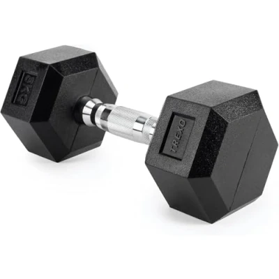 Abbildung von TREXO Hantel 5kg Hexagon Durable gummierte Gusseisen für Krafttraining zu Hause mit ergonomischen Griff stabil und vielseitig Hex HXD50
