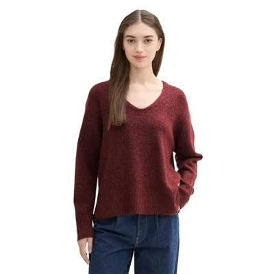 Abbildung von TOM Tailor Denim MIT Vausschnitt Strickpullover, Damen, Größe: XL, Tawny port red melange