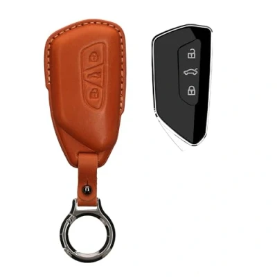 Abbildung von kwmobile Premium Leder Autoschlüssel Schutzhülle kompatibel mit VW Golf 8 3 Tasten Hülle Schlüssel Tasche Braun