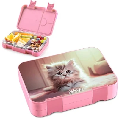 Abbildung von Jarlson® Brotdose Kinder mit Fächern TONI Lunchbox Bento Box auslaufsicher Jausenbox für Kindergarten und Schule Mädchen Jungen Vesperbox Snackbox (KATZE 2.0)
