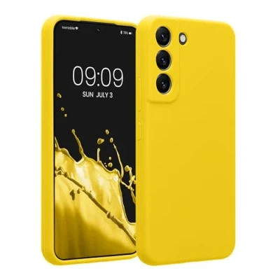 Abbildung von kwmobile Handyhülle kompatibel mit Samsung Galaxy S22 Hülle gummierte Handy Case aus Silikon in Strahlend Gelb