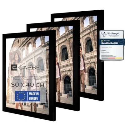 Abbildung von CABBEL 3er Set Bilderrahmen 30x40 cm MDF Holz Rahmen mit bruchsicherem Acrylglas, ideal für Poster, Portraits in Schwarz