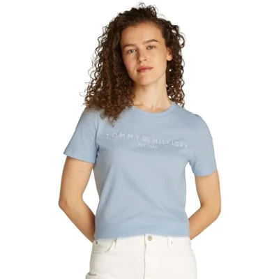 Abbildung von Tommy Hilfiger LOGO CREW NECK Tshirt print, Damen, Größe: Medium, Breezy blue
