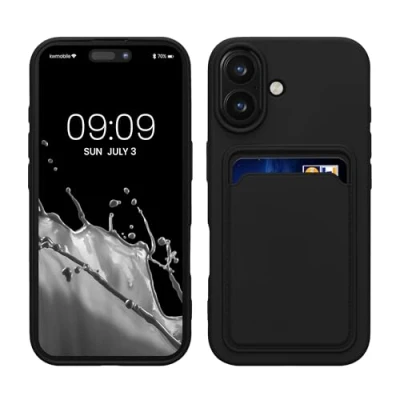 Abbildung von kwmobile Handyhülle kompatibel mit Apple iPhone 16 Hülle Handy Cover Fach für Karten in Schwarz