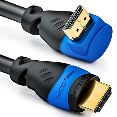Abbildung von deleyCON 7,5m HDMI 270 Grad Winkel Kabel Kompatibel zu 2.0/1.4 UHD 4K HDR 3D 1080p 2160p ARC Schwarz