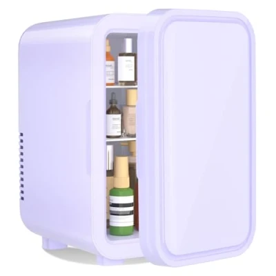 Abbildung von YASHE Mini Kühlschrank, 6 Liter/8 Dosen, 220240 V AC/DC, tragbarer thermoelektrischer Kühler, Kühlschränke für Schlafzimmer, Hautpflege, Getränke, Büro, Wohnheim und Auto, Lila