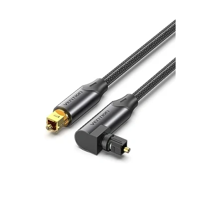 Abbildung von VENTION 90 Grad Optisches Audiokabel 2m Toslink S/PDIF Digital Audio Kabel Geflochten, 24K Vergoldet, Aluminiumhülle Lichtleiterkabel Für Soundbar, Stereoanlage, Heimkino, PS4, Xbox usw.(Schwarz)