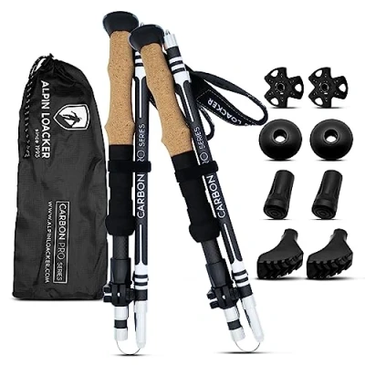 Abbildung von Alpin Loacker Wanderstöcke faltbar Carbon mit Korkgriff I Nordic Walking Stöcke Damen und Herren für Skifahren Wandern Leichte Faltbare Trekkingstöcke Teleskop Bergsport, 115 135 cm