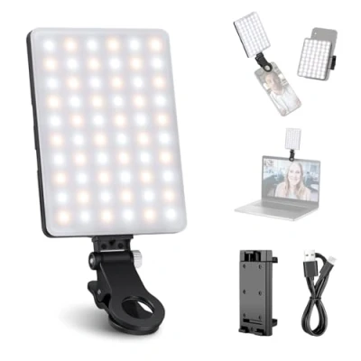 Abbildung von NEEWER Selfie Licht Panel mit Klammer Telefonhalter 3 Lichtmodi Videolicht Handy 60 Led High Power 2000mAh Akkus CRI 95+ Videokonferenz Leuchte für Phone/Tablet/Laptop, Zoom TikTok Live Streaming