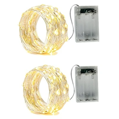 Abbildung von BXROIU 2 x 50er Micro LED Lichterkette AA Batterie betrieb und Programm Auf Silberdraht für Party, Garten, Weihnachten, Halloween, Hochzeit, Beleuchtung Deko(5 metre/16.4 Ft, Warmweiß)