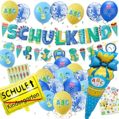 Abbildung von Einschulung Deko Junge 2024 Schulkind Banner Blau Luftballons Schulanfang set(Schulkind Blau)