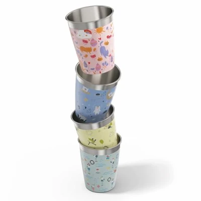 Abbildung von SIGG Kinderbecher Set Daydream (4 x 0.35 L), Trinkbecher für Kinder in 4 bunten Designs Jungen und Mädchen, praktische Edelstahlbecher zu Hause unterwegs