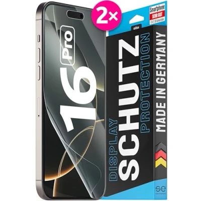Abbildung von 2x se® 3D SCHUTZFOLIE Transparent für Apple iPhone 16 Pro ,Selbstheilend, 100% Fingerabdruck &amp; FaceID kompatibel, einfache blasenfreie Installation, Ultra Klar, Stoß Kratzfest, aus Deutschland