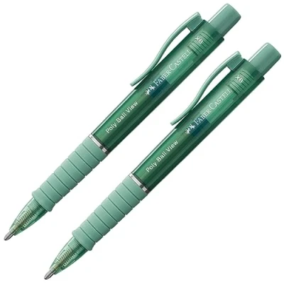 Abbildung von FABER CASTELL 205015 Kugelschreiber Poly Ball View grün, 2 Stück, mit auswechselbarer XB Mine, dokumentenecht