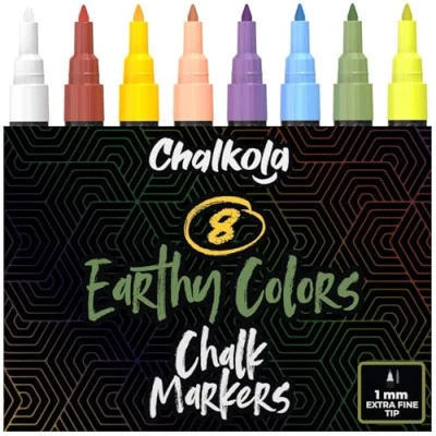 Abbildung von Chalkola Kreidestifte für Tafel Abwaschbar 8 Kreidemarker pastell 1mm extra feine Spitze Kreide Stift Fenster, Tafel, Whiteboard &amp; als Glasstift. Chalk markers Erwachsene Kinder