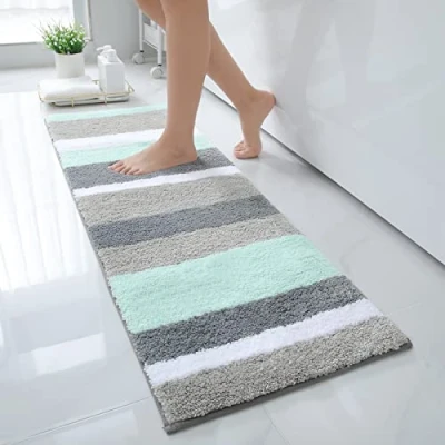 Abbildung von Homaxy rutschfest Badezimmerteppich Weich Hochflor Mikrofaser Badematte Saugfähige Badteppiche Waschbar Badvorleger 40 x 120 cm, Grün/Grau