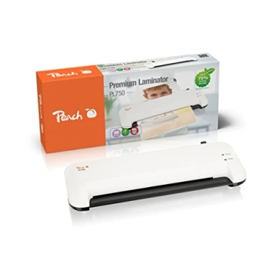 Abbildung von Peach Laminiergerät A4 inkl. 20 gratis Laminierfolien doppelt so schnell startklar als andere laminiert mehr 1,5 Seiten pro Minute geeignet für alle handelsüblichen Folien PL750