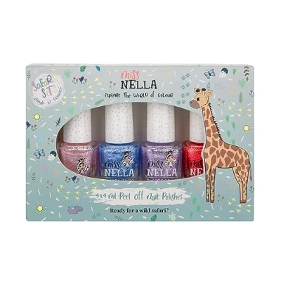 Abbildung von Miss Nella magische Safari Glitzer Nagellack 4er Set: rosa, rot Lila &amp; blau, abziehbarer speziell für Kinder, Peel Off Formel, ungiftig, wasserbasiert und geruchsneutral (Safari)