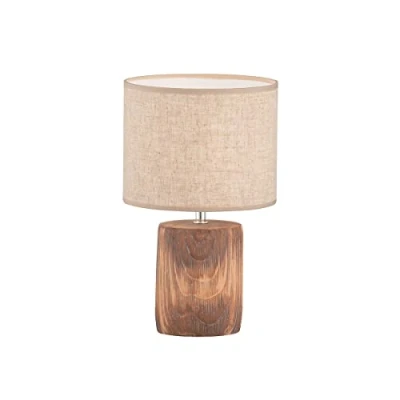 Abbildung von Fischer &amp; Honsel Tischleuchte Malik, Betonlampe in Holzoptik mit Stoff Lampenschirm Schnurschalter, Beton Holzfarben Leinen Sandfarben, Höhe 35cm, Durchmesser 20 cm