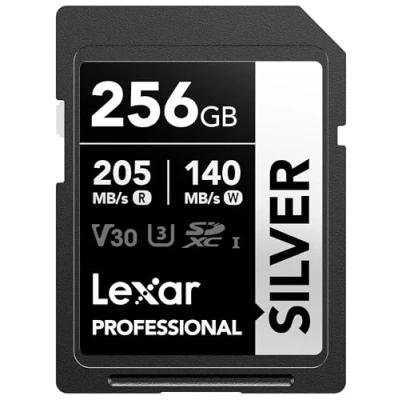 Abbildung von Lexar Silver SD Karte 256GB, UHS I SDXC Card 205 MB/s Read Speed, 140 Write V30, U3, C10, 4K UHD Video, Memory with Lifetime Data Recovery