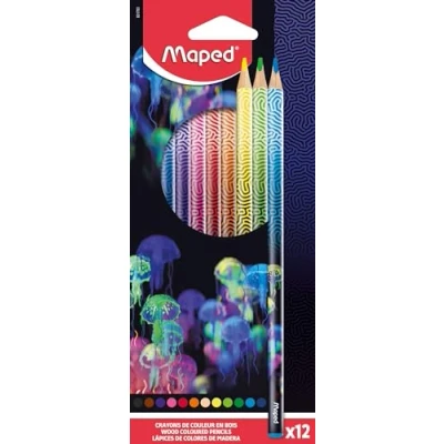 Abbildung von Maped ergonomische Drei Kant Buntstifte, Farbstifte DEEPSEE PARADISE x12 Stifte mit Quallen Motiven bedruckt