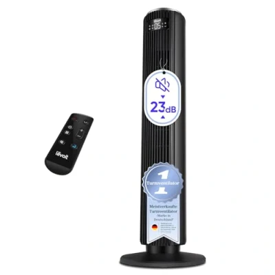 Abbildung von Levoit 23dB Leiser Turmventilator mit Fortschrittlichem Schlaf und Automodus,5 Geschwindigkeiten 4 Modi,12Std Timer Ventilator, 90 Oszillierende Tower Fan Fernbedienung für Schlafzimmer Schwarz