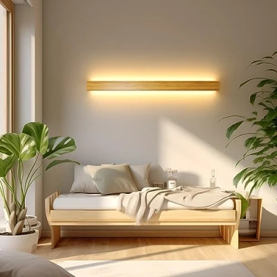 Abbildung von AOEH Holz Wandleuchte LED Wandlampe innen Bambus Lange Warmweiß 18W 3000k holzlampe Modern Wandbeleuchtung Für Schlafzimmer Wohnzimmer Flur Treppenhaus Innenbeleuchtung Wandlampen,60cm