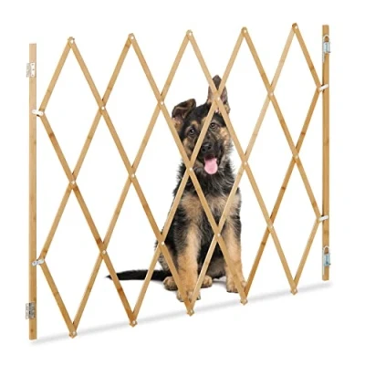 Abbildung von Relaxdays Hundeabsperrgitter ausziehbar bis 130 cm, 87,5 100 cm hoch, Bambus, Hunde Schutzgitter für Treppe &amp; Tür, Natur, XL