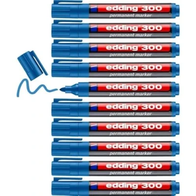 Abbildung von edding 300 Permanentmarker hell blau 10 Stifte Rundspitze 1,5 3 mm wasserfest, schnell trocknend wischfest für Karton, Kunststoff, Glas, Holz, Metall, Glas