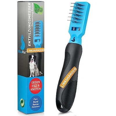 Abbildung von BluePet® Profi Entfilzungskamm für Hunde und Katzen Entfilzungshaken Entfilzungsmesser Entfilzungsharke Katze Knoten Entferner Hund Entfernt Verfilzungen