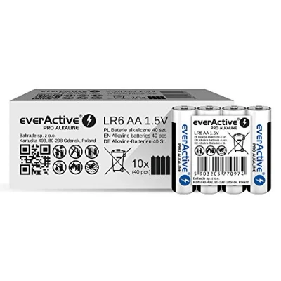 Abbildung von everActive AA Batterien 40er Pack, Pro Alkaline, Mignon LR6 R6 1.5V, höchster Leistung, 10 Jahre Haltbarkeit, 40 Stück