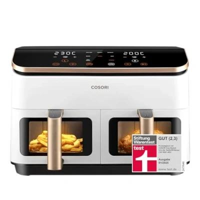 Abbildung von COSORI Heißluftfritteuse 2 Kammern, Testsieger der Stiftung Warentest, 8,5 L 6 in 1 Airfryer mit Sichtfenster, Cremeweiß