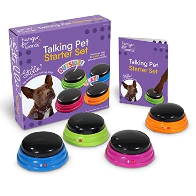 Abbildung von Hunger for Words Talking Pet Starter Set, aufnahmefähige Tasten für Hunde, Hunde Sprechtasten, bringen Sie Ihrem Hund das Sprechen bei, Mehrfarbig, 1 Stück (1er Pack), Kunststoff
