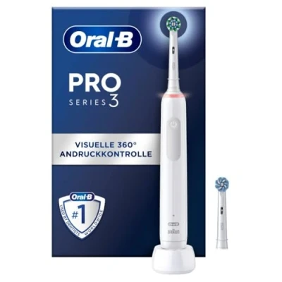 Abbildung von Oral B PRO 3 3000 Elektrische Zahnbürste/Electric Toothbrush, 2 CrossAction Aufsteckbürsten, mit Putzmodi und visueller 360 Andruckkontrolle für Zahnpflege, Geschenk Mann/Frau, weiß