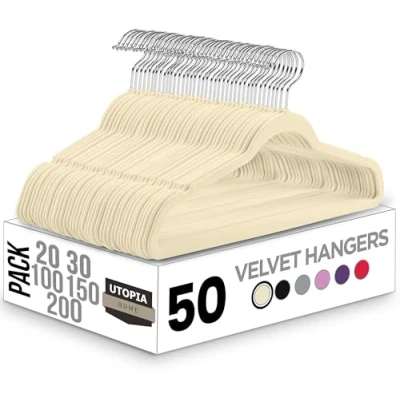 Abbildung von Utopia Home Premium Samt Kleiderbügel 50er Pack rutschfeste &amp; langlebige Elfenbein mit 360 Grad drehbarem Haken Hochbelastbare