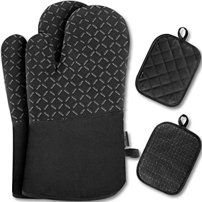 Abbildung von MILcea Ofenhandschuhe Topflappen Topfhandschuhe 4er Set, Backhandschuhe Kochhandschuhe Oven Mitts Hitzebeständig, 30*18*3.5cm