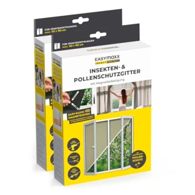 Abbildung von EASYmaxx Insect Protect Fliegengitter Fenster zuschneidbares Moskitonetz Insektenschutz bis 150 x 180 cm Fliegennetz Magnet mit Pollenschutzgitter leichte Montage ohne Bohren [2 Stück]