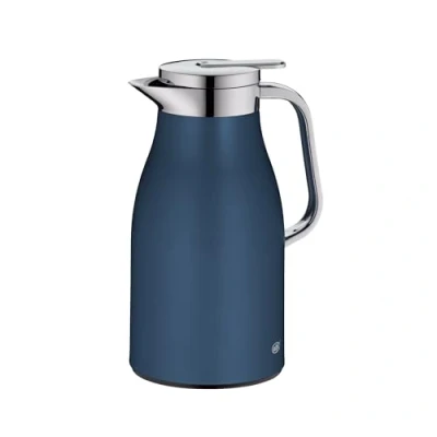 Abbildung von alfi SKYLINE 1,0l, dark denim mat, Edelstahl Isolierkanne mit hygienischem Hartglaseinsatz, Drehverschluss bequemer Drucktaste, ergonomischer Griff, einer Hand, ideal als Kaffeekanne, Teekanne