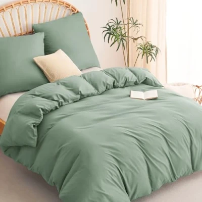 Abbildung von WAVVE Bettwäsche 200x200 3 teilig Salbeigrün Bettbezug 200 x Set mit Kissenbezüge 80x80 cm, Sets 2x2m aus Mikrofaser Reißverschluss Weich und Bügelfrei