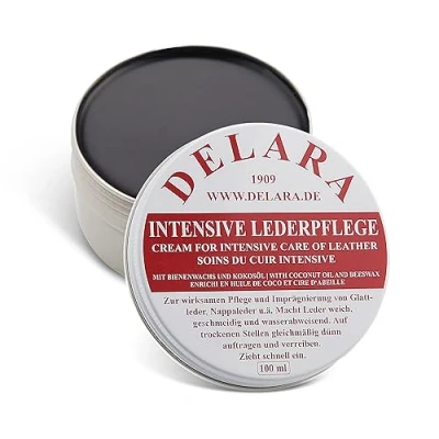 Abbildung von DELARA Intensive Lederpflege, schwarz, 100 ml Imprägniert und schützt Leder sehr wirksam. Neue Rezeptur mit hochwertigem Kokosöl Bienenwachs Made in Germany