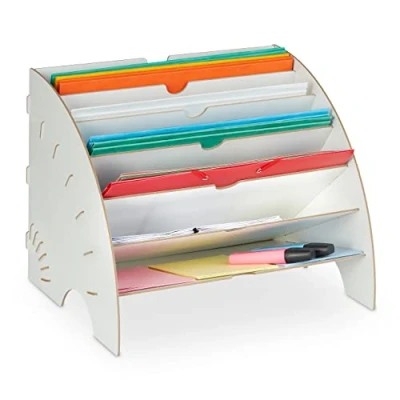 Abbildung von Relaxdays Dokumentenablage, 6 Ablagefächer, DIN A4, HxBxT: 27 x 34 cm, Büro &amp; Schule, Organizer, MDF, weiß