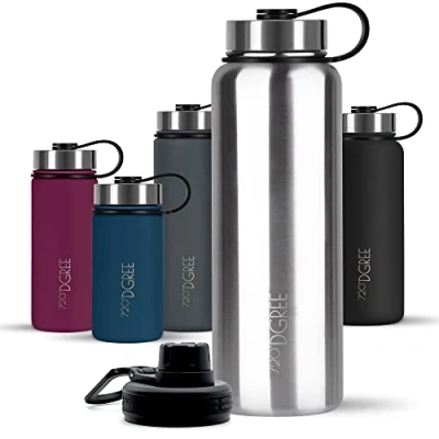 Abbildung von 720DGREE Edelstahl Trinkflasche 950ml “noLimit Auslaufsicher, Kohlensäure geeignet, BPA Frei Thermosflasche, Isolierflasche mit Schraubverschluss für Sport, Fitness, Outdoor +Gratis Sportdeckel