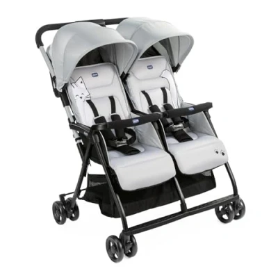 Abbildung von Chicco OHlalà Twin Geschwisterwagen von Geburt bis 15 kg,Kinderwagen für Zwillinge und Geschwister,Verstellbarer Faltbarer Zwillingsbuggy,Regenschutz Ausziehbares Verdeck,Silber,1 Stück (1er Pack)