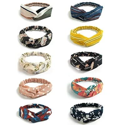 Abbildung von DRESHOW 10 Stück Damen Boho Stirnbänder Kopfband Haarband Elastische Weiche Stirnband Niedlich Haarschmuck