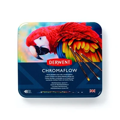 Abbildung von Derwent Chromaflow Buntstifte im 48er Set in Metallbox, 3,5 mm Minenstärke, Mischbar mit Geschmeidiger Textur, Ideal zum Zeichnen, Ausmalen und Layering, Professionelle Qualität, 2306013